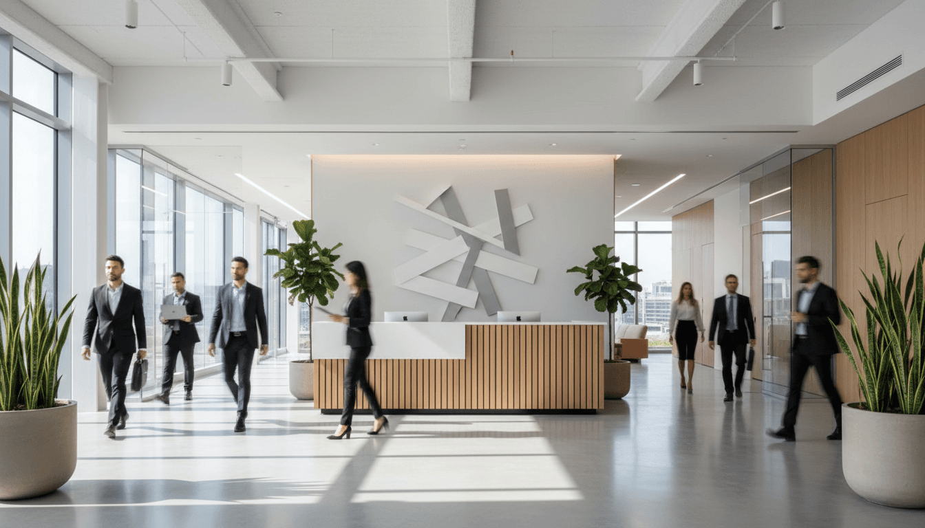 Modern office building interior with clean architectural lines